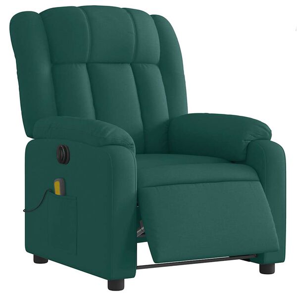 vidaXL Fauteuil inclinable de massage &eacute;lectrique vert fonc&eacute; tissu