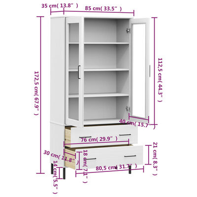 vidaXL Bibliothèque avec pieds en métal Blanc 85x35x172,5 cm Bois OSLO