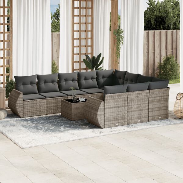 vidaXL Salon de jardin 11 pcs avec coussins gris r&eacute;sine tress&eacute;e