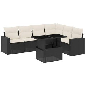 vidaXL Salon de jardin 7 pcs avec coussins noir r&eacute;sine tress&eacute;e