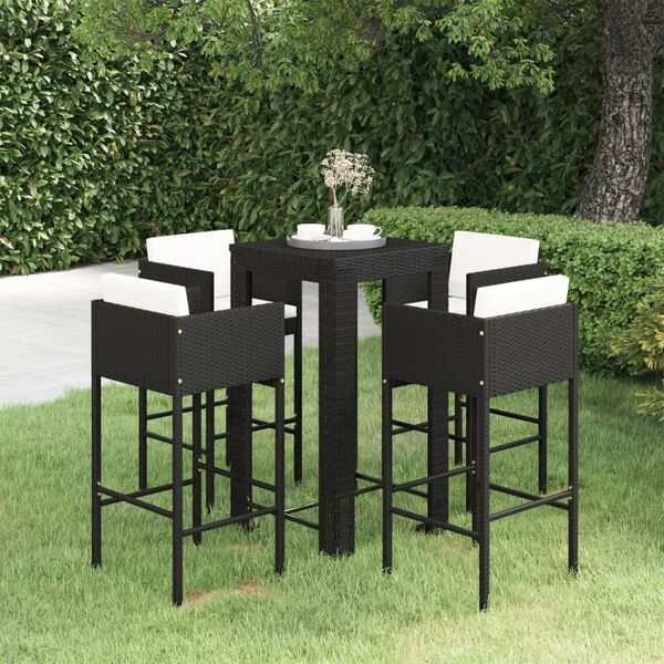 vidaXL Ensemble de bar de jardin 5 pcs et coussins R&eacute;sine tress&eacute;e Noir