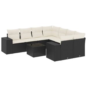 vidaXL Salon de jardin 9 pcs avec coussins noir r&eacute;sine tress&eacute;e