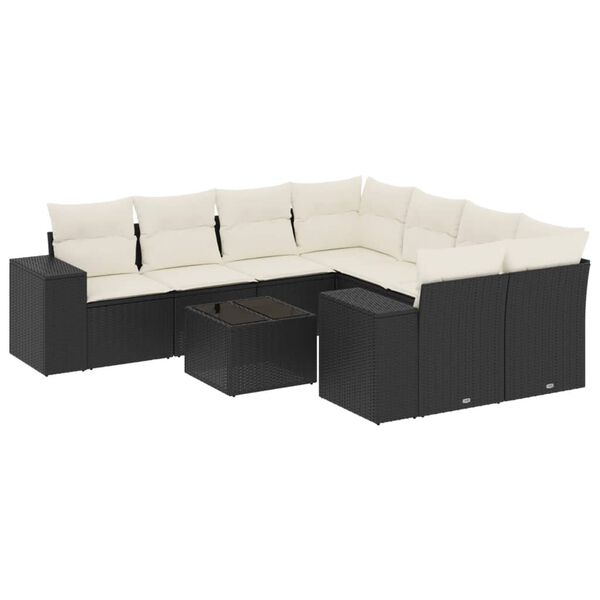 vidaXL Salon de jardin 9 pcs avec coussins noir r&eacute;sine tress&eacute;e