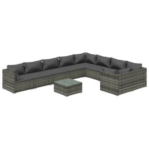 vidaXL Salon de jardin 10 pcs avec coussins R&eacute;sine tress&eacute;e Gris