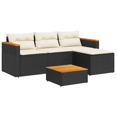 vidaXL Salon de jardin 5 pcs avec coussins noir résine tressée acacia