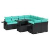 vidaXL Salon de jardin avec coussins 9pcs noir r&eacute;sine tress&eacute;e acacia