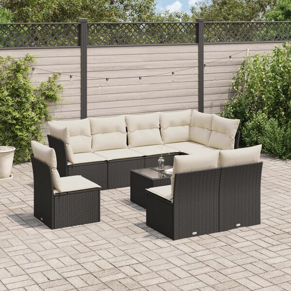 vidaXL Salon de jardin 9 pcs avec coussins noir r&eacute;sine tress&eacute;e