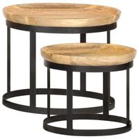 vidaXL Tables d'appoint rondes 2 pcs Bois de manguier solide et acier