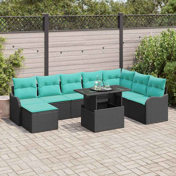 vidaXL Ensemble de canap&eacute; de jardin avec coussin 9 pcs Noir Poly rotin