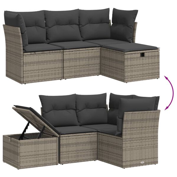 vidaXL Salon de jardin 4 pcs avec coussins gris r&eacute;sine tress&eacute;e