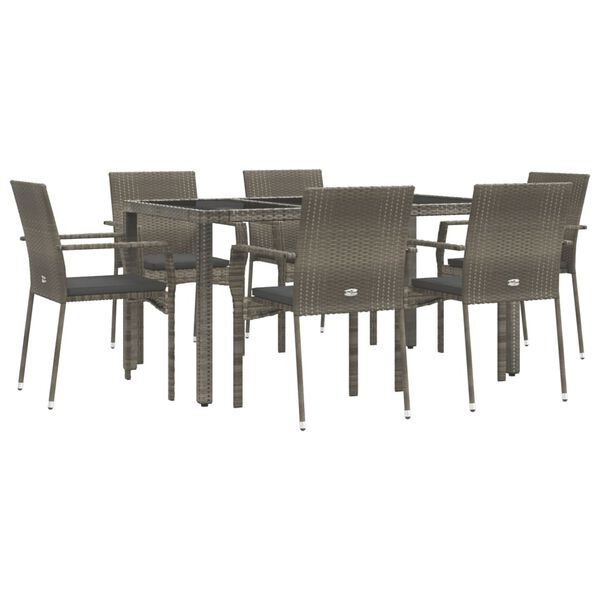 vidaXL Ensemble &agrave; manger jardin et coussins 7 pcs gris rotin