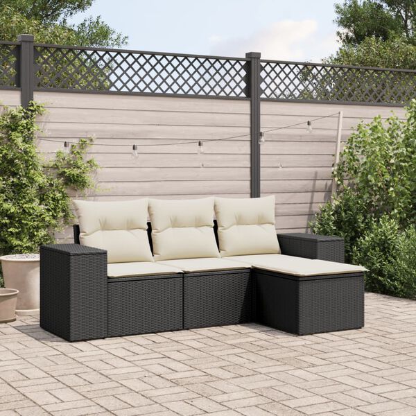 vidaXL Salon de jardin 4 pcs avec coussins noir r&eacute;sine tress&eacute;e