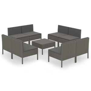 vidaXL Salon de jardin 9 pcs avec coussins R&eacute;sine tress&eacute;e Gris