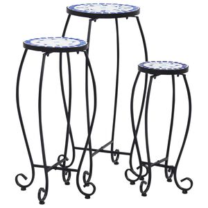 vidaXL Tables mosa&iuml;que 3 pcs Bleu et blanc C&eacute;ramique