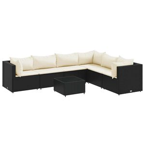 vidaXL Salon de jardin 7 pcs avec coussins Noir R&eacute;sine tress&eacute;e