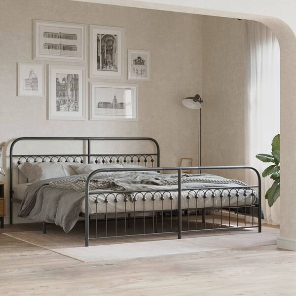 vidaXL Cadre de lit m&eacute;tal sans matelas avec pied de lit noir 193x203cm