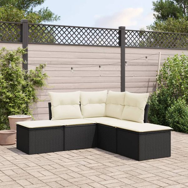 vidaXL Salon de jardin 5 pcs avec coussins noir r&eacute;sine tress&eacute;e