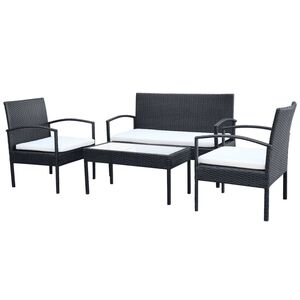 vidaXL Salon de jardin 4 pcs avec coussins R&eacute;sine tress&eacute;e Noir
