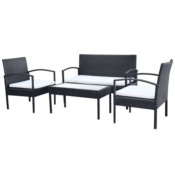 vidaXL Salon de jardin 4 pcs avec coussins R&eacute;sine tress&eacute;e Noir