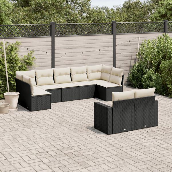vidaXL Salon de jardin 9 pcs avec coussins noir r&eacute;sine tress&eacute;e
