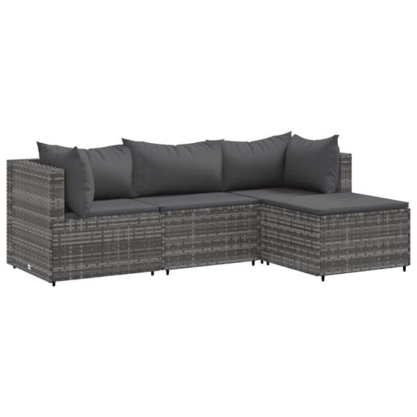vidaXL Salon de jardin 4 pcs avec coussins Gris R&eacute;sine tress&eacute;e