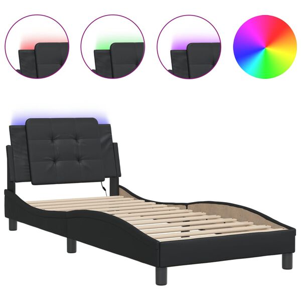vidaXL Cadre de lit avec LED sans matelas Zadar noir 100x190 cm