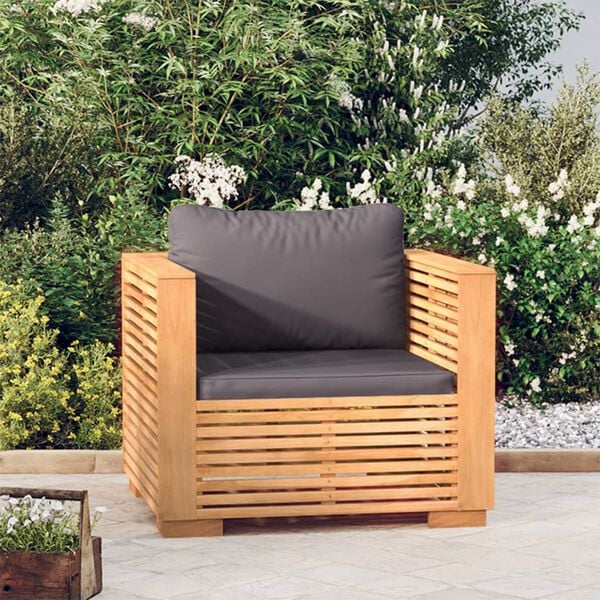 vidaXL Fauteuil de jardin avec coussins gris fonc&eacute; Bois de teck massif