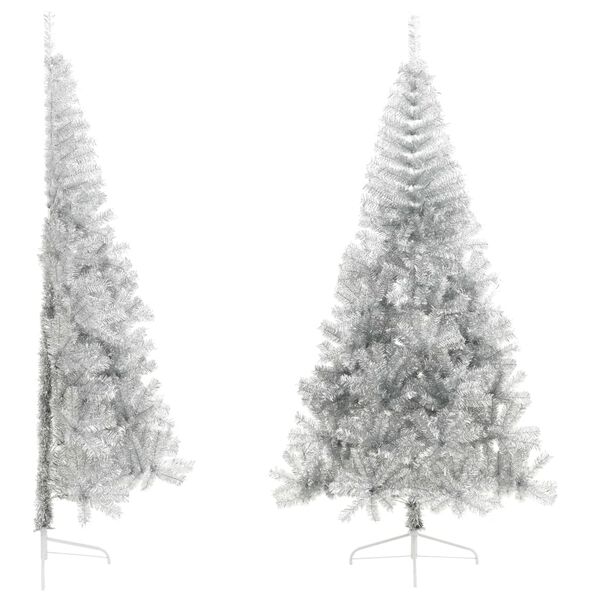 vidaXL Demi sapin de No&euml;l artificiel avec support argent&eacute; 210 cm PET