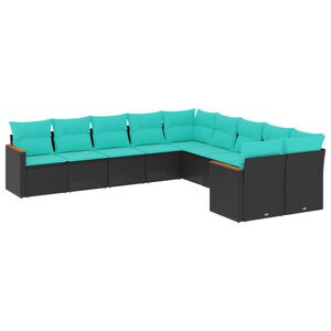 vidaXL Salon de jardin 10 pcs avec coussins noir r&eacute;sine tress&eacute;e