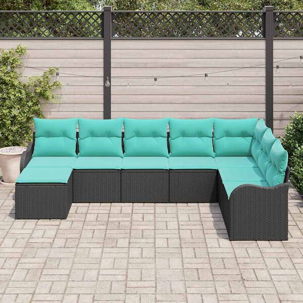 vidaXL Ensemble de canap&eacute; de jardin 8 pcs Noir Poly rotin