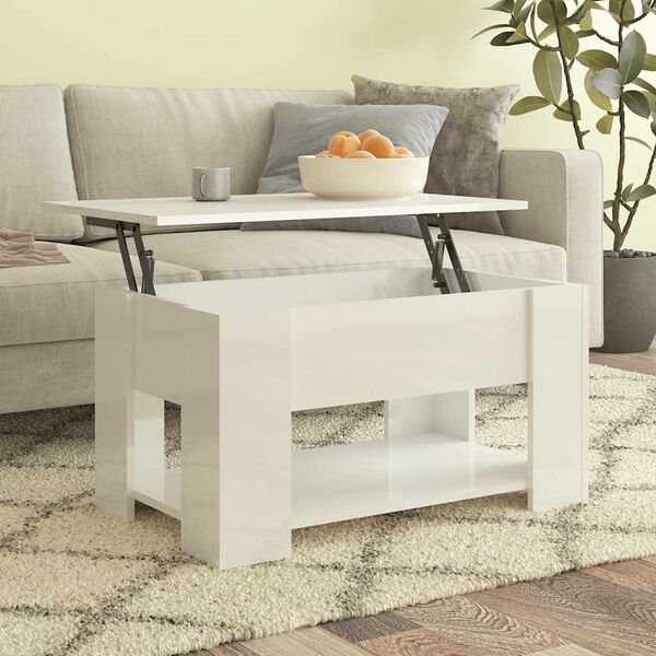 vidaXL Table basse blanc brillant 79x49x41 cm bois d'ing&eacute;nierie