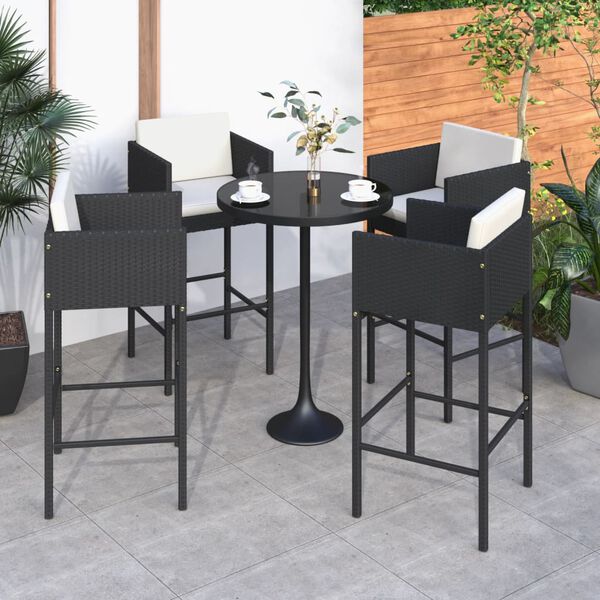 vidaXL Tabourets de bar lot de 4 avec coussins noir r&eacute;sine tress&eacute;e