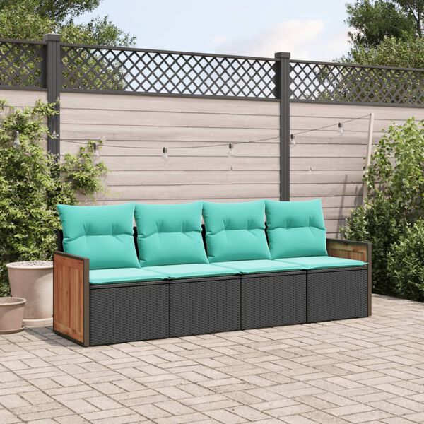 vidaXL Salon de jardin 4 pcs avec coussins noir r&eacute;sine tress&eacute;e