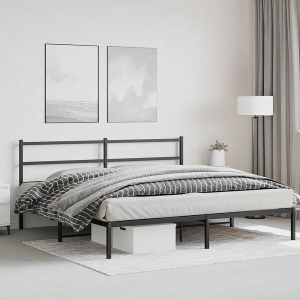 vidaXL Cadre de lit m&eacute;tal sans matelas avec t&ecirc;te de lit noir 193x203cm
