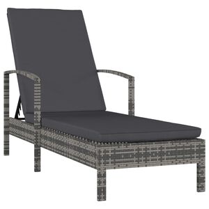 vidaXL Chaise longue avec accoudoirs R&eacute;sine tress&eacute;e Gris