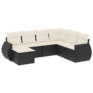 vidaXL Salon de jardin 7 pcs avec coussins noir r&eacute;sine tress&eacute;e