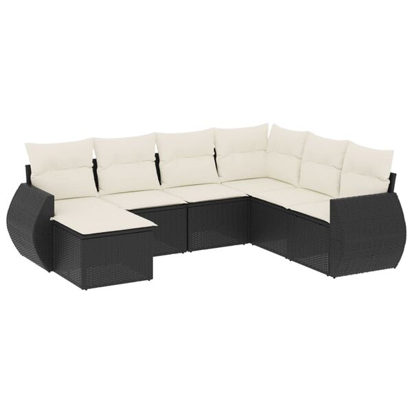 vidaXL Salon de jardin 7 pcs avec coussins noir r&eacute;sine tress&eacute;e