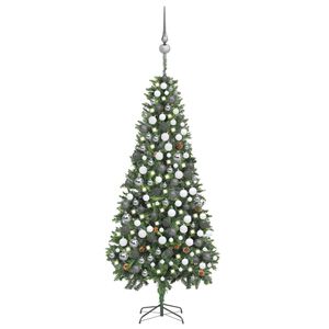 vidaXL Arbre de No&euml;l artificiel pr&eacute;-&eacute;clair&eacute;/boules pommes de pin 210cm