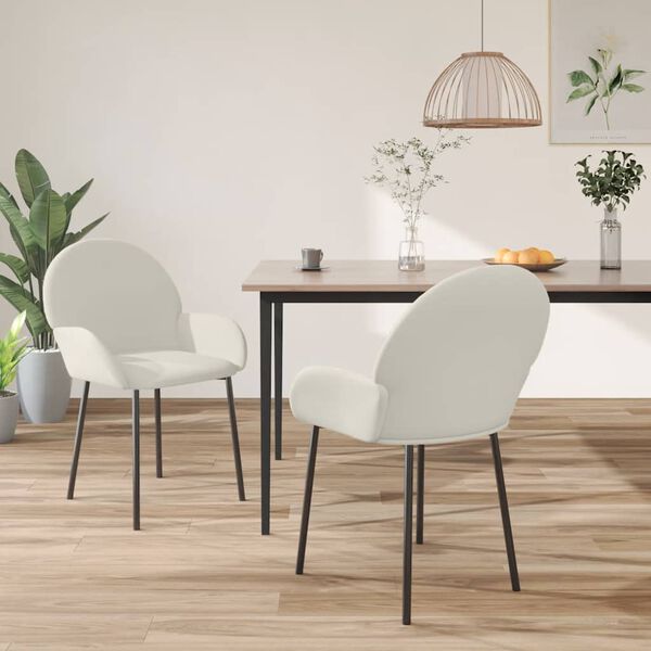 vidaXL Chaises &agrave; manger lot de 2 Cr&egrave;me Velours