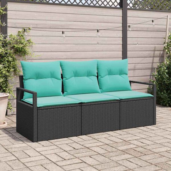 vidaXL Ensemble de canap&eacute; de jardin 3 pcs Noir et turquoise polyrotin