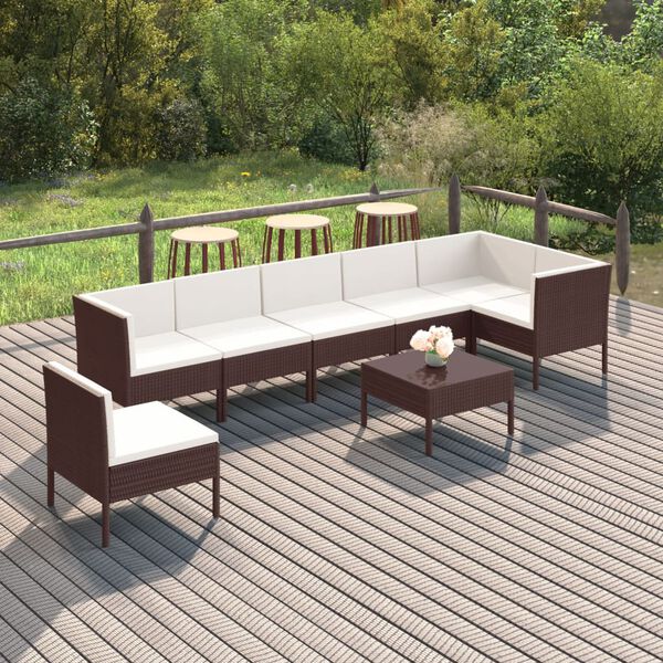 vidaXL Salon de jardin 8 pcs avec coussins r&eacute;sine tress&eacute;e marron