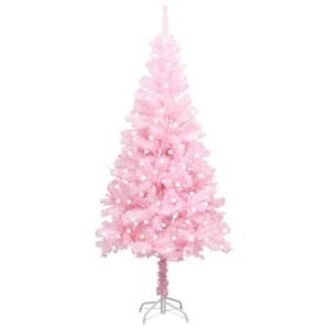 vidaXL Sapin de No&euml;l artificiel pr&eacute;-&eacute;clair&eacute; et support rose 240 cm PVC