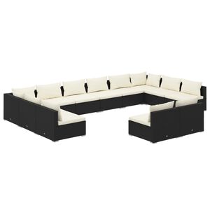 vidaXL Salon de jardin 12 pcs avec coussins Noir R&eacute;sine tress&eacute;e