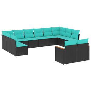 vidaXL Salon de jardin avec coussins 12 pcs noir r&eacute;sine tress&eacute;e