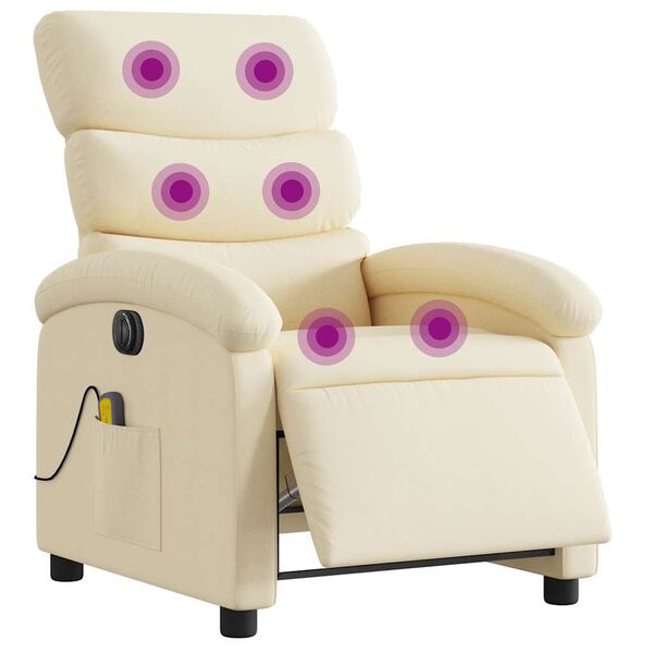 vidaXL Fauteuil inclinable de massage &eacute;lectrique cr&egrave;me tissu