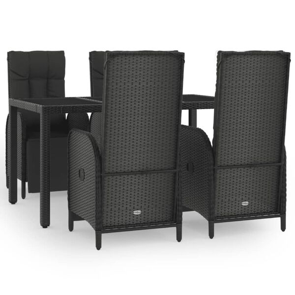 vidaXL Ensemble &agrave; manger de jardin coussins 5pcs Noir R&eacute;sine tress&eacute;e