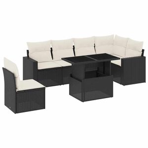vidaXL Salon de jardin 7 pcs avec coussins noir r&eacute;sine tress&eacute;e