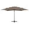 vidaXL Parasol de jardin &agrave; 4 niveaux avec m&acirc;t en aluminium taupe