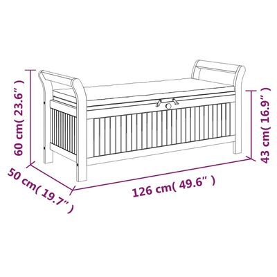 vidaXL Banc de rangement de jardin avec coussin 126 cm Bois d'acacia