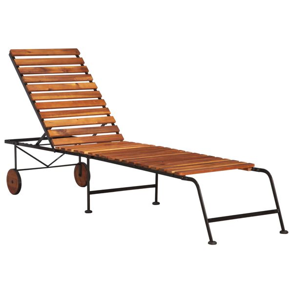vidaXL Chaise longue avec pieds en acier bois massif d'acacia